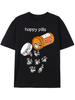 Happy Pill Raccoon Cartoon Pattern T-Shirt - Men'S Soft Short-Sleeve T-Shirt In Black Featuring a Playful Orange Pill Bottle Design