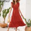 V-Neck High-Waisted Tiered Dress Long Dress Casual Resort Travel Dress