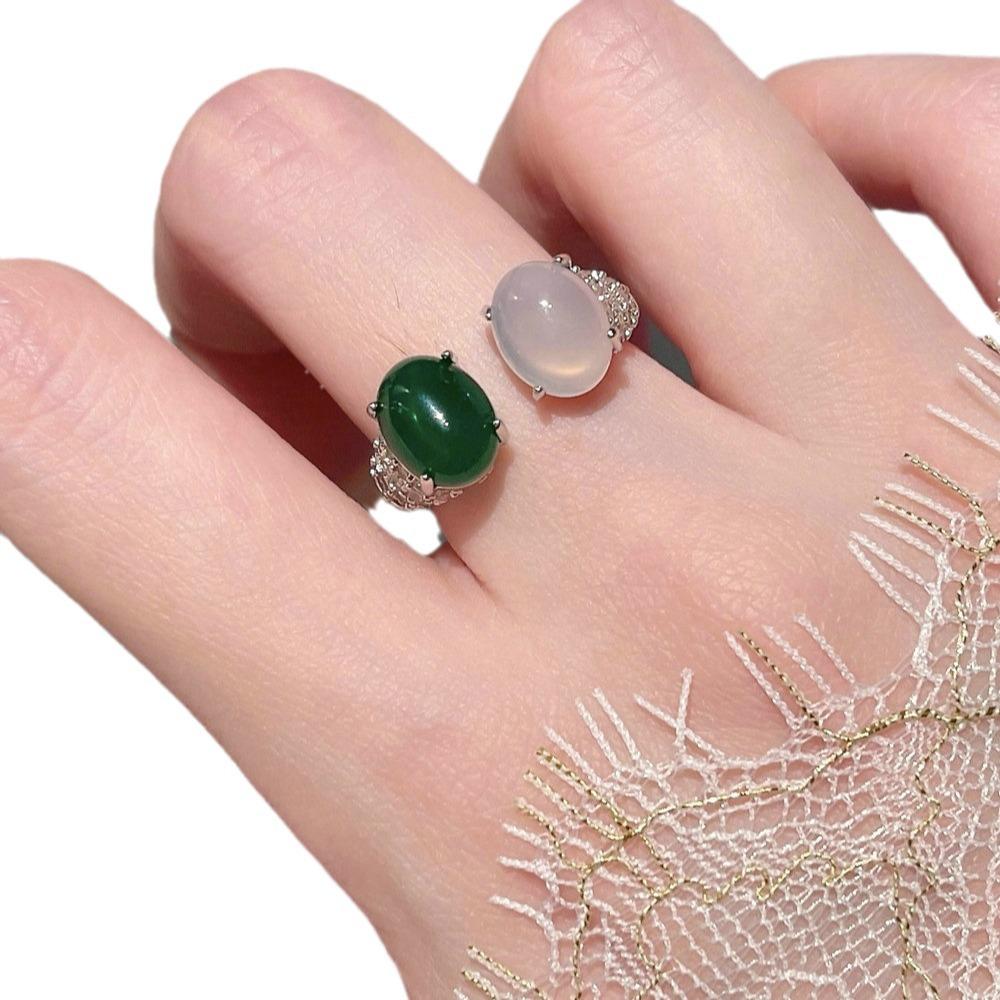 Jewelry Chalcedony Agate Egg Surface, Sunflower Ring, New Chinese White Chalcedony Double Bead Contrasting Ring