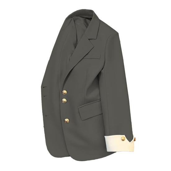 Women Suit Coat Lapel Long Sleeve Single Breasted Suit Jacket with Flap Pockets Loose Fit Basic Solid Color Office Commuting Outerwear