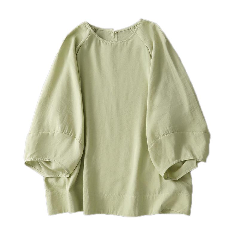 

European Style Plus Size Batwing Sleeve Cotton Linen T-Shirt - Loose, Belly Covering, Slimming Nine-Sleeve Top XL зелёный