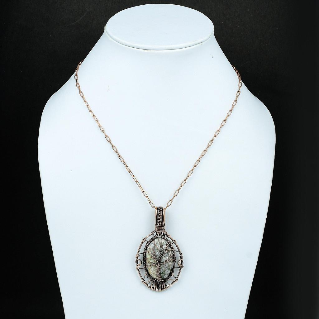 Baum des Lebens Fossil Koralle Edelstein Anhänger Kupferdraht gewickelt Anhänger Handarbeit Kupfer Schmuck Geschenk für Sie Fossil Koralle Schmuck für Frauen