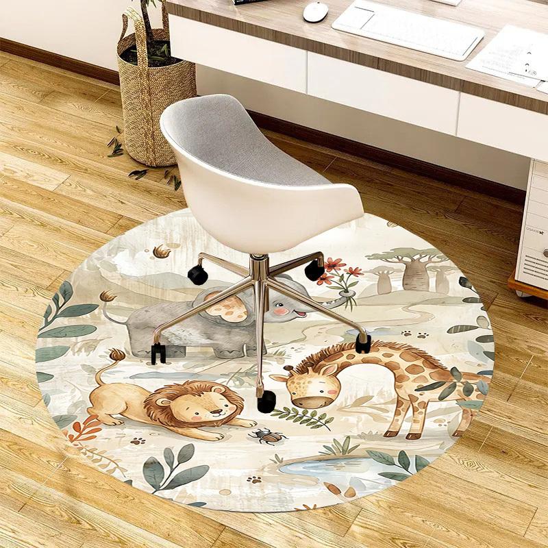 1 Stück Safari Elefant Rutschfester Runder Teppich, Büro, Familie, Schlafzimmer, Großer Teppich Innen Teppiche, Lebendige Farben-Z0496