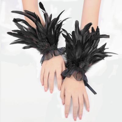 Dámské péřové manžety na zápěstí Gotické péřové rukavice bez prstů Náramek Síťovaná manžeta pro Halloweenské Cosplay Kostýmní doplňky