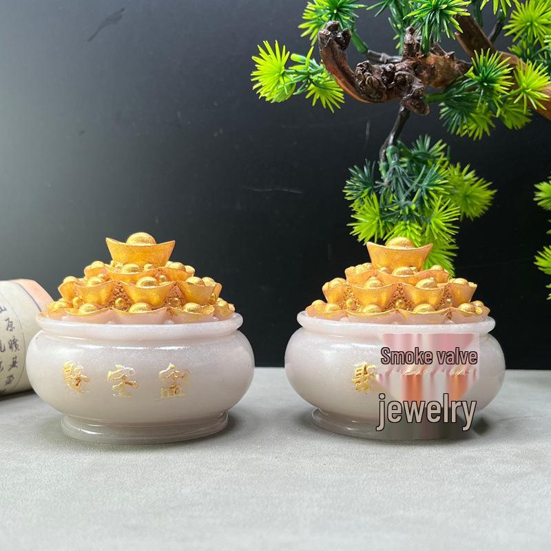 Luminous Multi-Pattern Treasure Basin: Hui, Lotus, Ruyi, Wealth-Attracting - Feng Shui Display for Living Room Wealth Position.