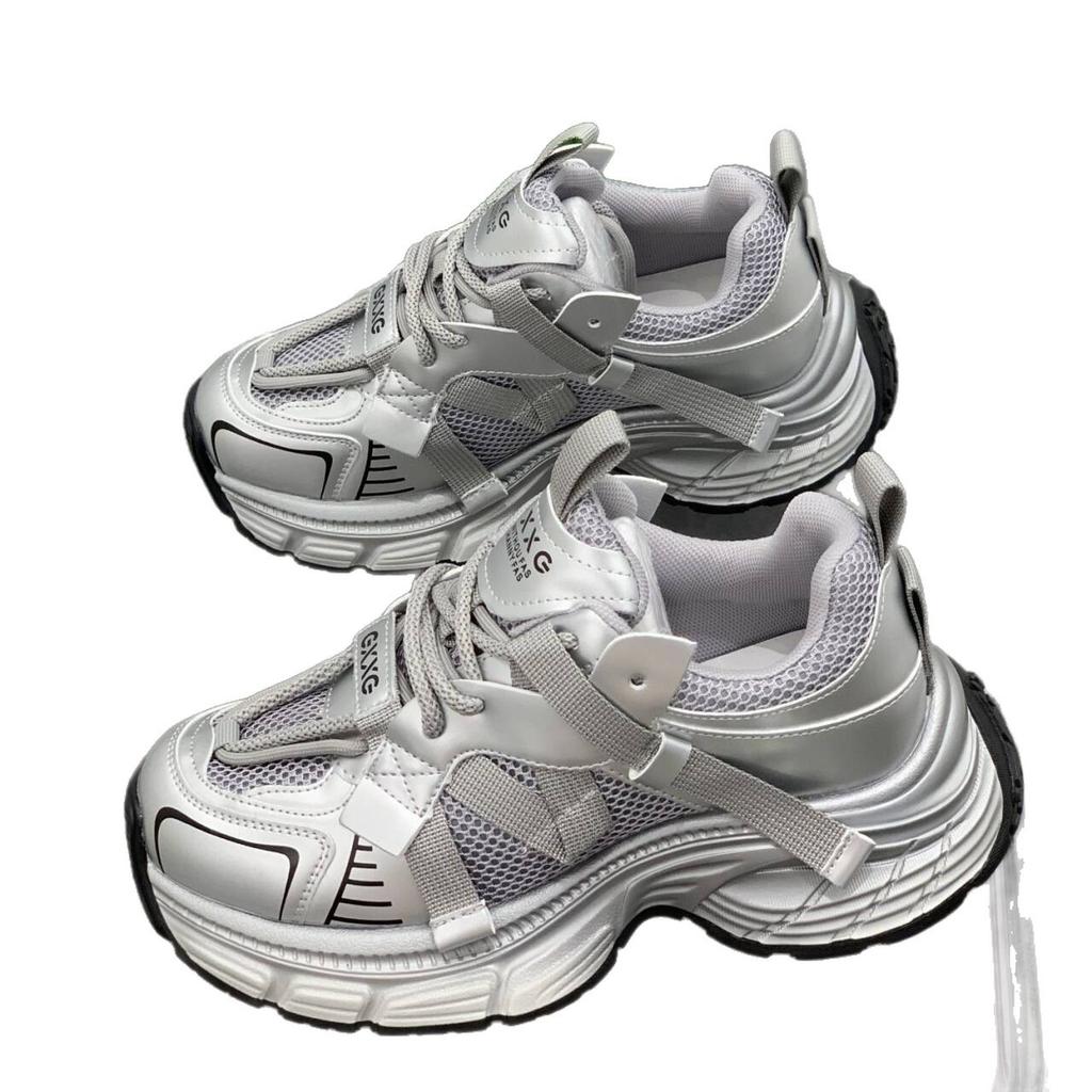 Silver platform dad shoes, new autumn feet, small height increase, breathable sports and leisure shoes