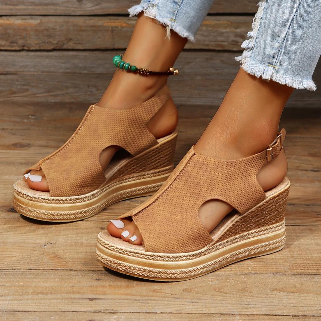 Large size casual wedge heel sandals for women 2025 summer new muffin thick-soled fish mouth word sandals for women