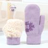 Women's Fleece-Lined Knitted Wool Christmas Gloves - Full-Finger, Double-Layer, Cold-Proof Mittens