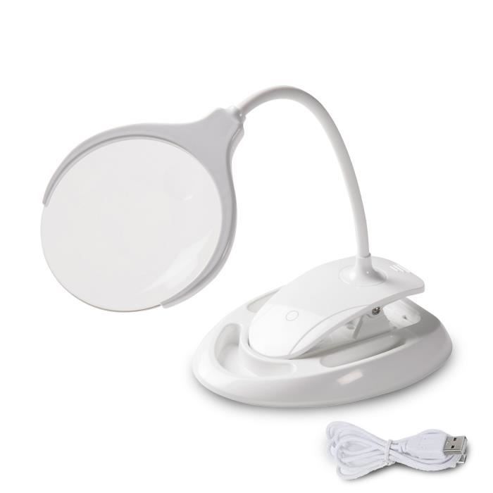 Lampe LED - VELAMP - Modèle Rechargeable - Loupe 3X/8X - Luminosité réglable - Design contemporain