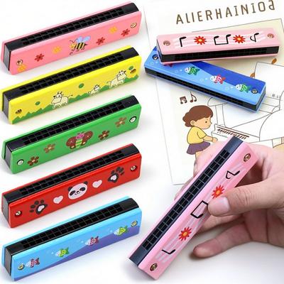 Colorful Wooden Painted Kids Harmonica Montessori Puzzle Cartoon Pattern Musical Instrument Enlightenment Early Education Toy