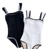 Source Japan and South Korea solid color gathering tight and thin conservative triangle belt skirt two hot spring vacation one-piece swimsuit