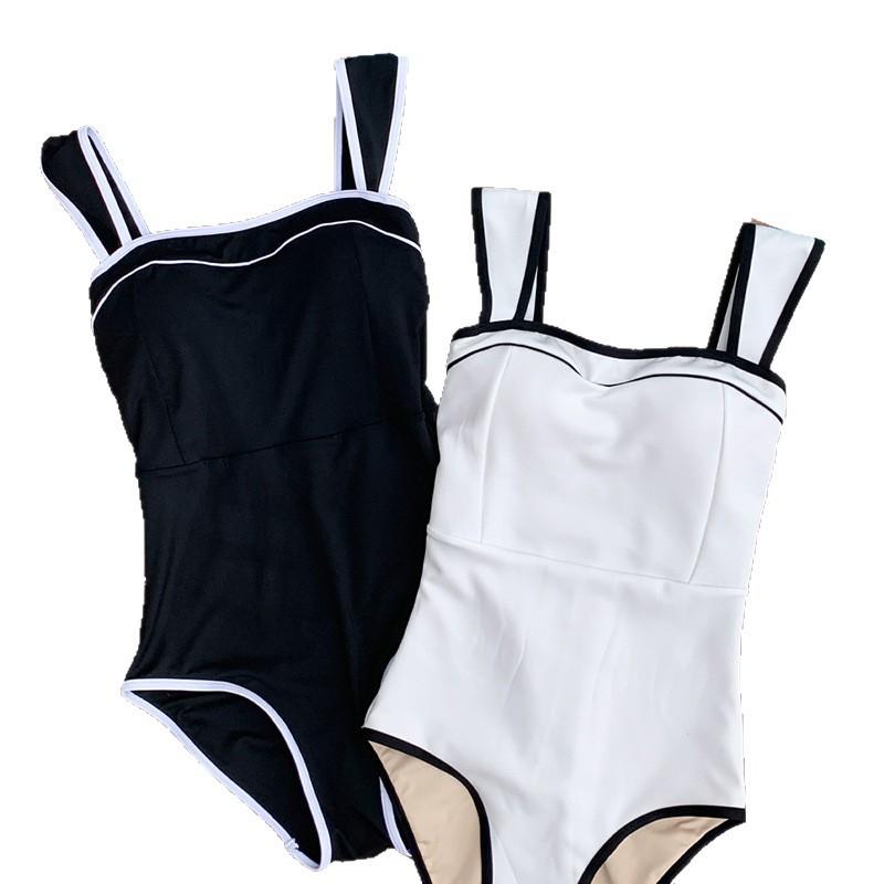 Source Japan and South Korea solid color gathering tight and thin conservative triangle belt skirt two hot spring vacation one-piece swimsuit