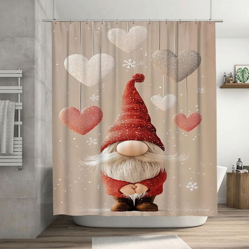 

Tuniu Charming Gnome Shower Curtain Forest Woodland Creature Decor Cute Holiday Bathroom Set Magical Fairy Tale Design Festive G W60H190(CM)-1 Pcs