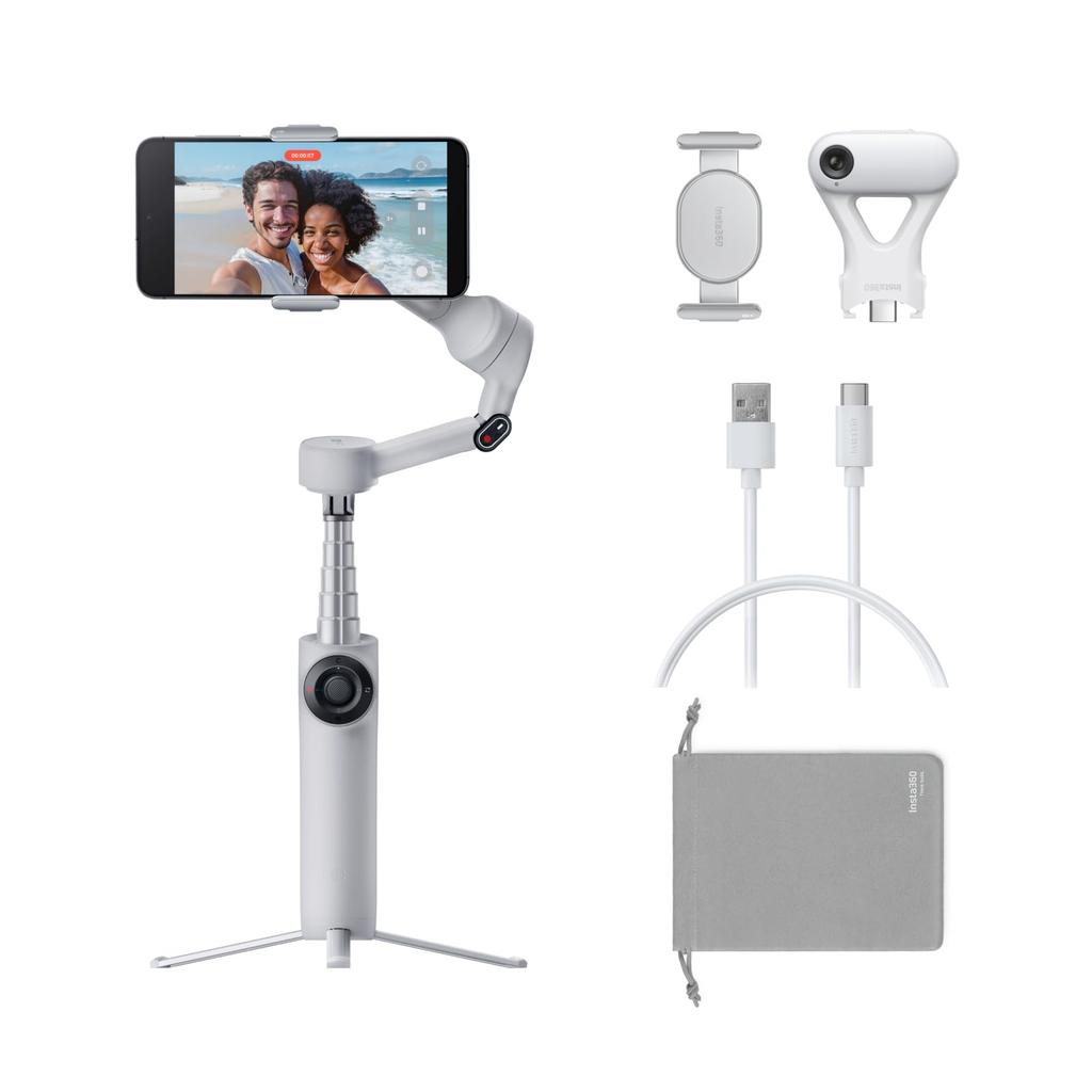 Insta360 Flow 2 Plus AI Tracker Gray Foldable Smartphone Gimbal 3-Axis Stabilizer 15x Zoom Multi-Person Tracking Tripod Selfie Stick Vlogging Kit
