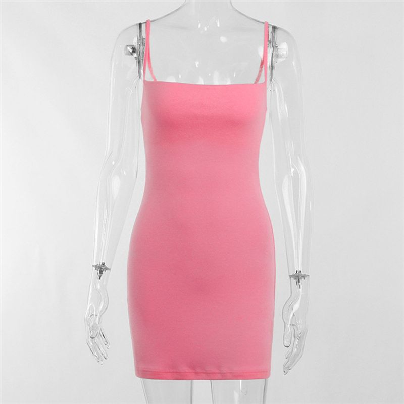 Fashion Slim-Fit Solid Color Sling Dress