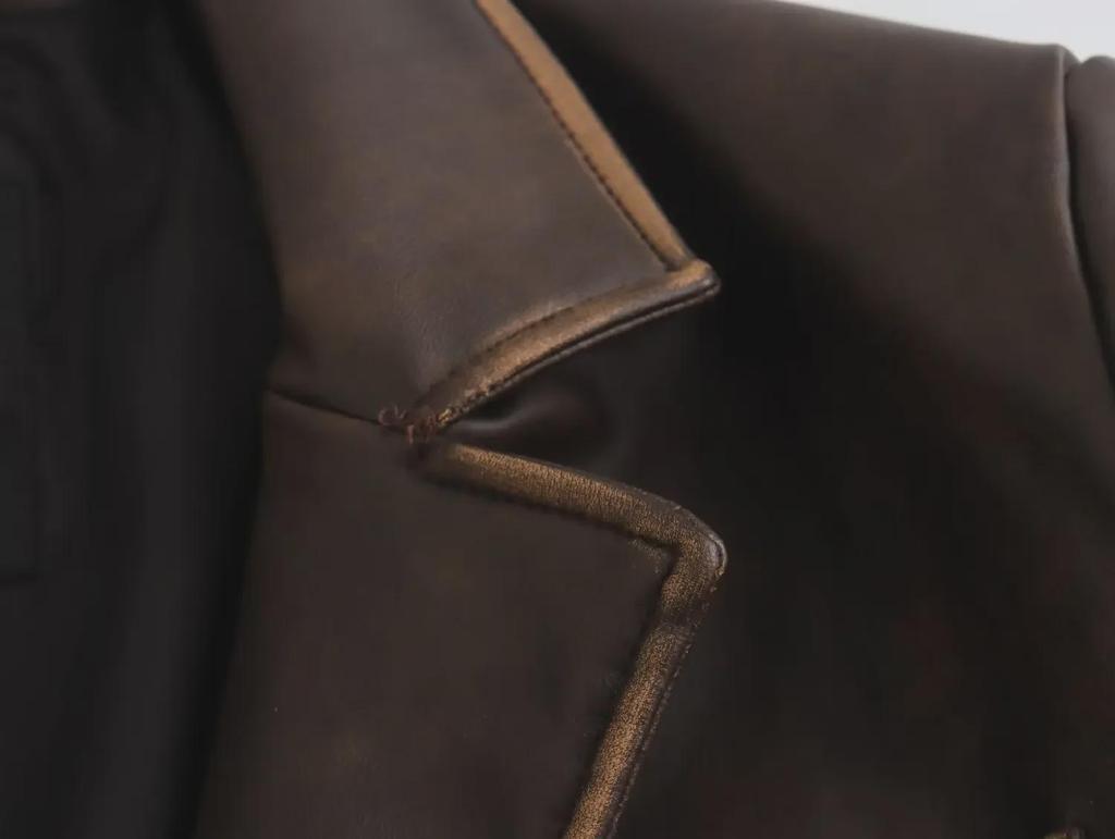 2023 Autumn Women's Mid-Length Distressed PU Leather Trench Coat