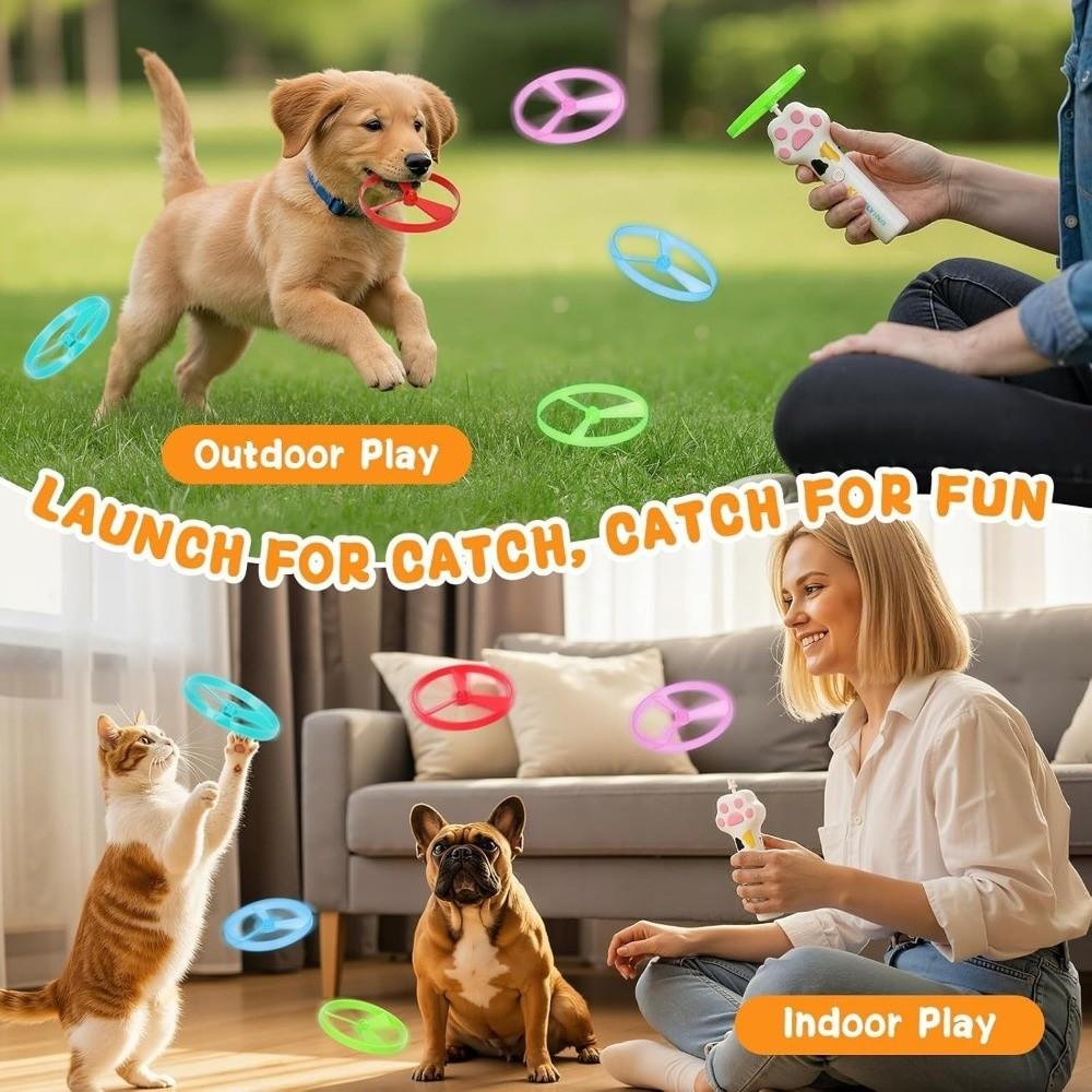 1 Set 6 Vliegende Schijven Kat Ophaalspeelgoed Oplaadbare Vliegende Schotel Stok Interactief Katten Speelgoed Training