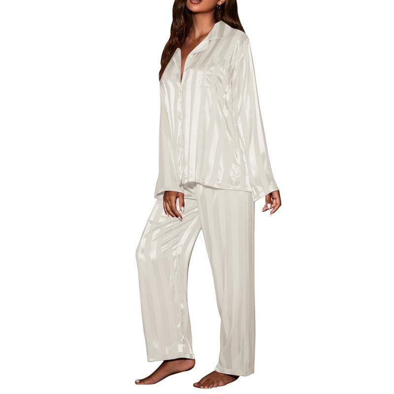 Women's Striped Pajama Set Silk Satin Pajamas Two Piece Set, Comfortable Home Pajamas Roupa Feminina Womens Pyjamas