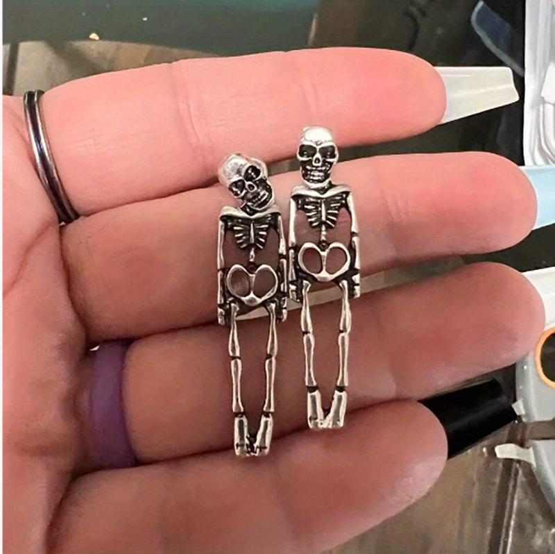 

1pair Girl s Halloween coppery Skeleton Design Dangle Earrings, Retro Goth Style Zircon