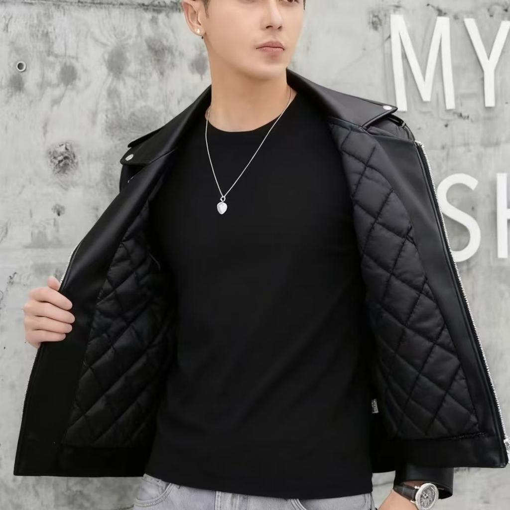 High-end locomotive ruffian handsome PU leather jacket men's autumn new trendy brand flow loose lapel casual jacket