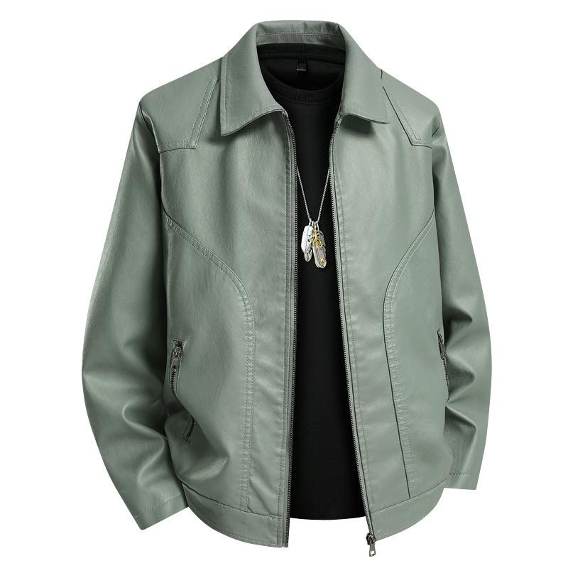

Осенне-зимняя мотоциклетная куртка, подростковая мужская куртка из искусственной кожи с лацканами, повседневная кожаная куртка со стойкой, ветрозащитная куртка 6XL зелёный