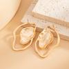 PuRui Goth Gold Color Creative Unique Wrinkled Texture Stud Earrings for Women Hollow Irregular Geometric Earrings Y2K Zircon