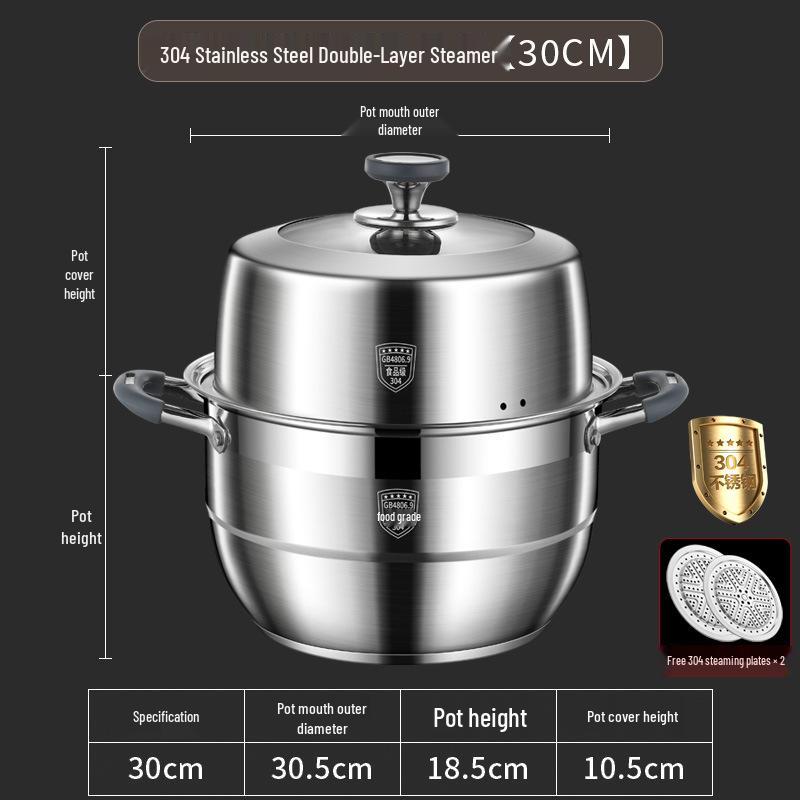 Large Capacity 304 Stainless Steel Steamer Pot with Thickened Multi-Layer Steaming Baskets for Household Use