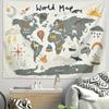 Arazzo Mappa del Mondo Animali Cartoni Animati Poliestere da Appendere alla Parete Tessuto di Sfondo Educativo per Stanza Bambini Asilo Nido Camera da Letto Decorazione