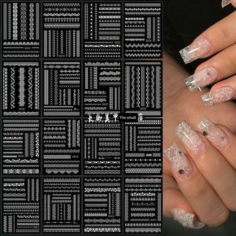 

Black Lace Lace Nail Sticker Waterproof Hollow Mesh Rose Sexy Adhesive Nail Decals Decorations White Lace -10 sets [random Style]]