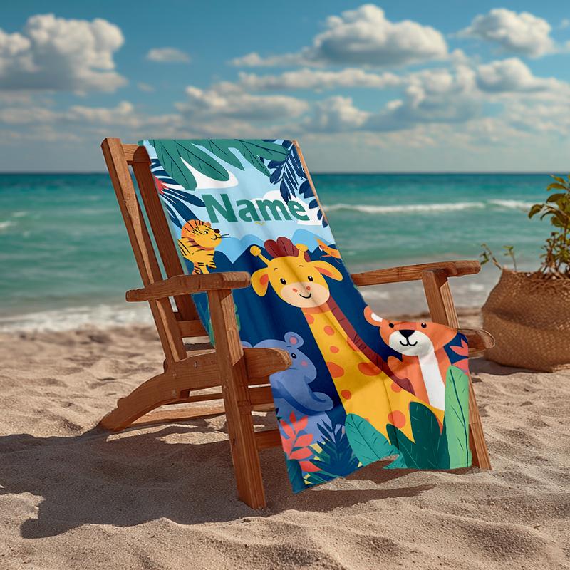 Custom Name Ultra-Soft Beach Towel with Animals Theme,Ideal for Pool - Camping, Diving - Perfect Travel Essential, Vibrant Beach Towel.