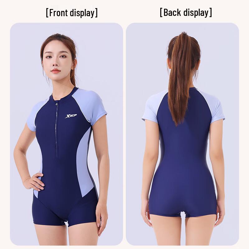 Xtep Women's Short Sleeve Conservative One-Piece Surf & Dive Swimsuit