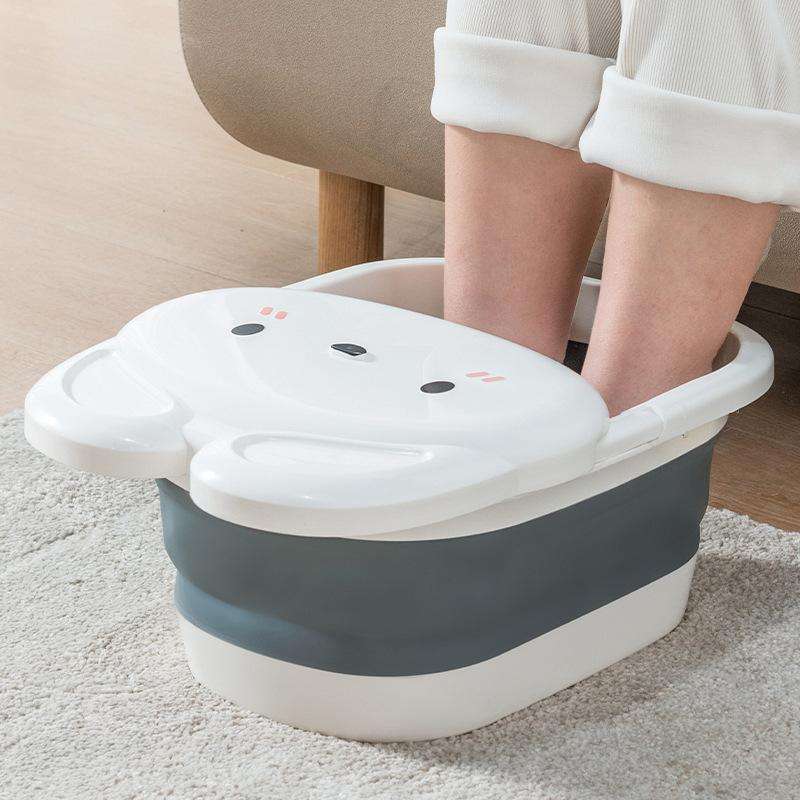 Folding Cartoon Duck Children's Foot Soaking Bucket with Lid Massage Foot Washing Basin Portable Household Insulation