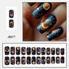 24 Pieces Medium Square False Nail Acrylic Artificial Nail Glossy Full Cover Stick On with Moon Star Designs for Parties