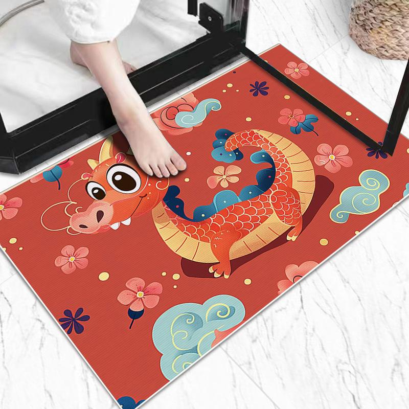 Dragon Year Cartoon Absorbent Non-slip Quick Dry Diatom Mud Door Carpet Bathroom Floor Mat Foot Mat New Year Toilet Toilet