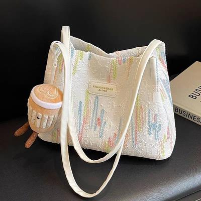 Korean High-end Bag Women's New Fashion Striped Bucket Bag Casual Versatile Underarm Shoulder Tote Bag