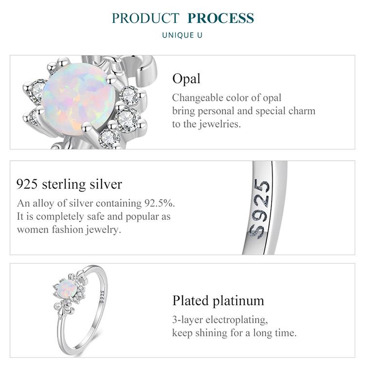 BAMOER Real 925 Sterling Silver Delicate Opal Ring & Stud Earrings for Women Promise Ring Fine Jewelry Set Wedding Party Gift