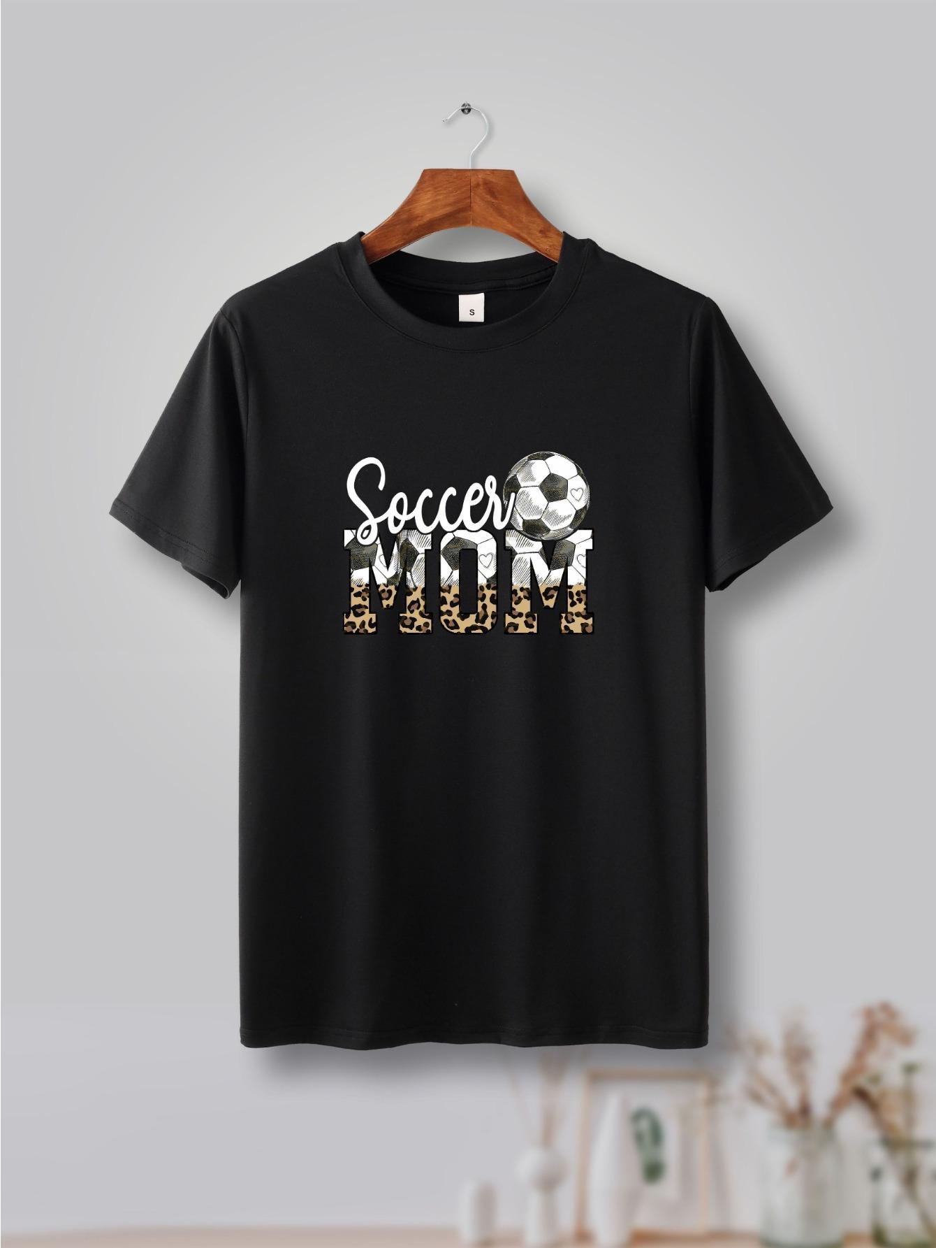 

Soccer Mom Leopard Print Cotton T-shirt - Black with White & Golden Soccer Ball Graphic XXXXL