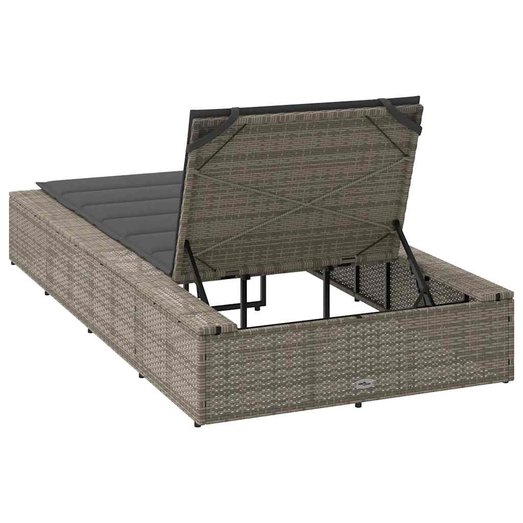 Sonnenliege mit Schwimmkissen Grau Poly-Rattan
