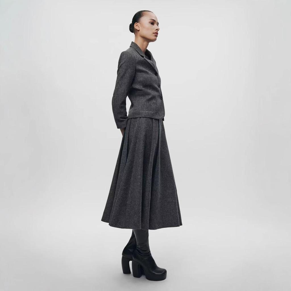 2024 Autumn/Winter Minimalist Suit Jacket & High Waist Midi Skirt Set