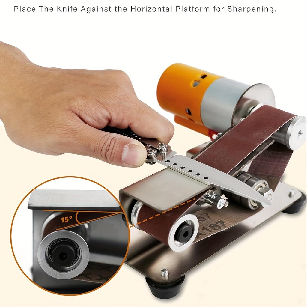 Mini Electric Belt Sander with 7 Adjustable Speeds & 10 Belts - Compact Grinder Sharpener Polisher Machine for Knife Making, Wood & Metal Working