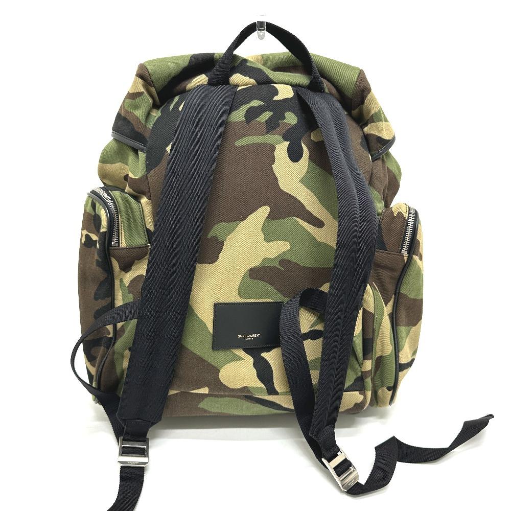 SAINT LAURENT PARIS 437110 Multi-pocket camouflage Backpack Canvas/Leather Green