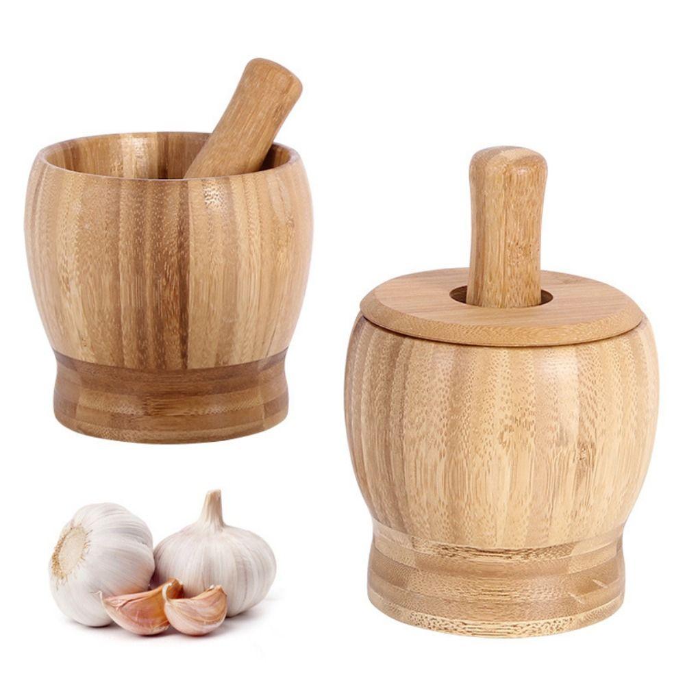 Premium Bamboo Wooden Mortar and Pestle Set Effortless Grinding Garlic Masher  Garlic Crushing