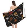 Vintage Guitar Pattern Print Sand Free Beach Towel Quick Dry Absorbent Music Theme Bath Towel for Pool Swimming Bathroom Beach