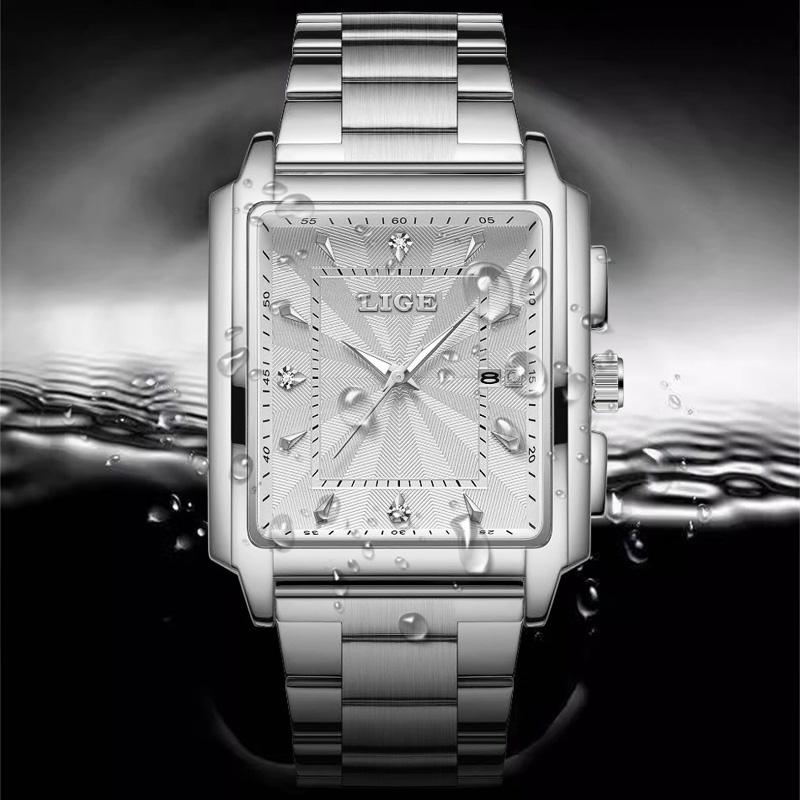 LIGE Luxury Man Wristwatch Waterproof Luminous Date Stainless Men's Watches Sports Square Men Watch Casual Quartz Male Clocks