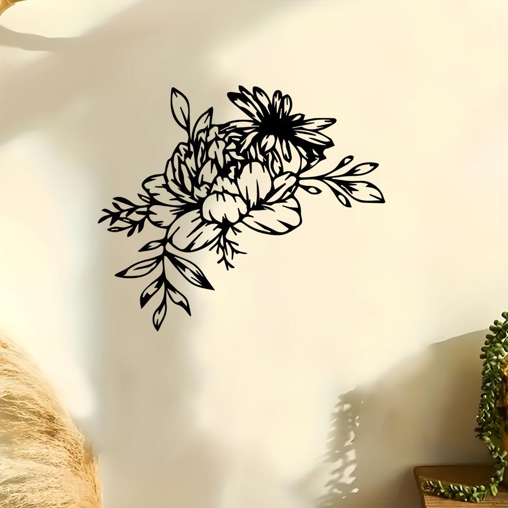 1pc Elegant Floral Metal Wall Sculpture, Rustproof Iron Romantic Flower Statue Mural, Wedding Valentine Gift for Bedroom Garden Fence Home Decor