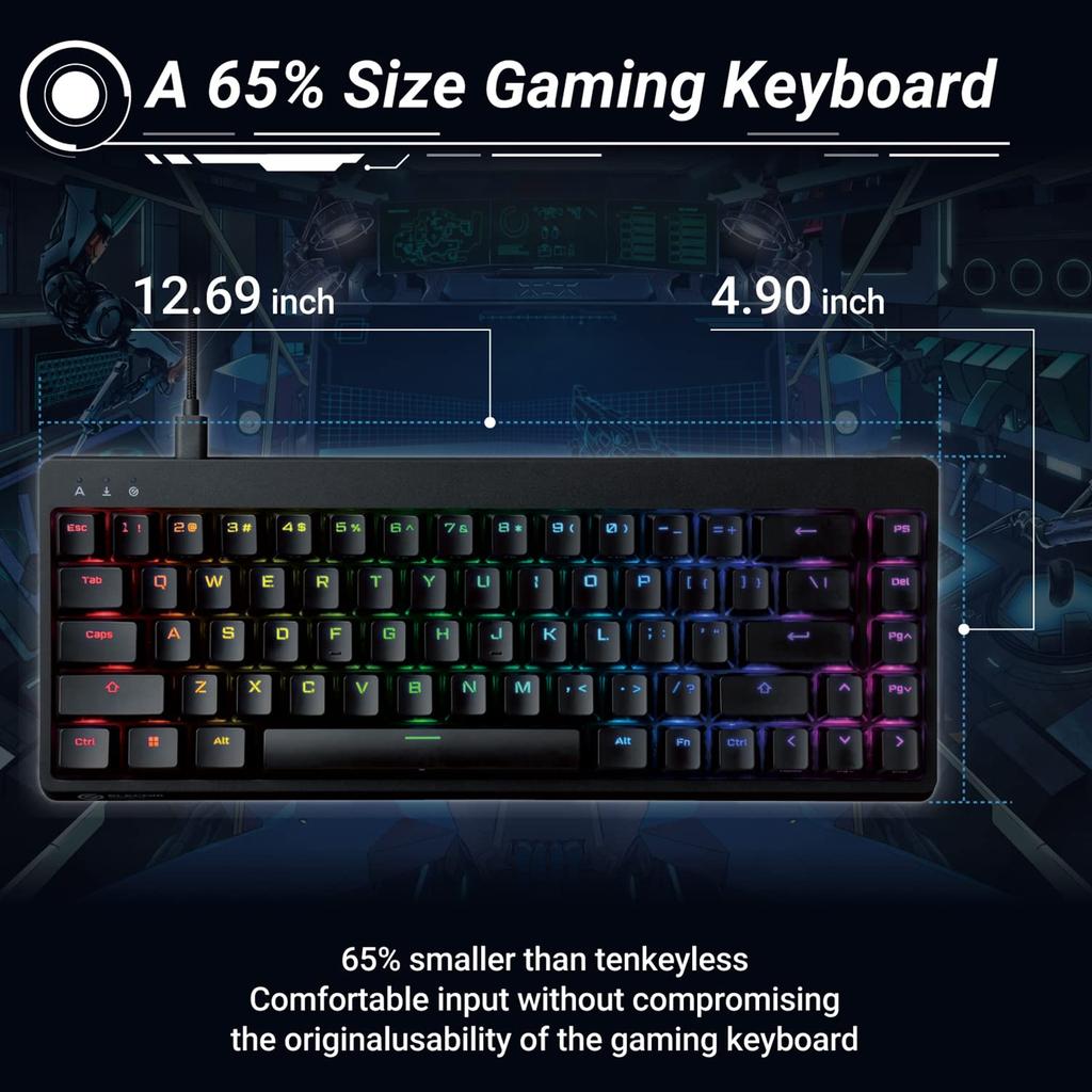 ELECOM VK300S Gaming Keyboard Silver Speed USB V-custom (US Layout), Wired, RGB, Tenkeyless, 65% Mechanical, Switches, Linear, Port, Black,