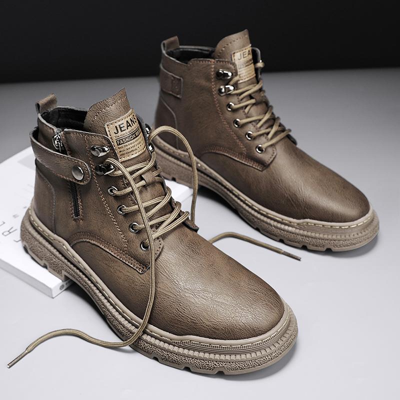 Male Warm Plush Fur Winter Boots Classic Leather Men Ankle Boots Lace-Up Non-Slip High Top Shoes Punk Style Man Motorcycle Boots