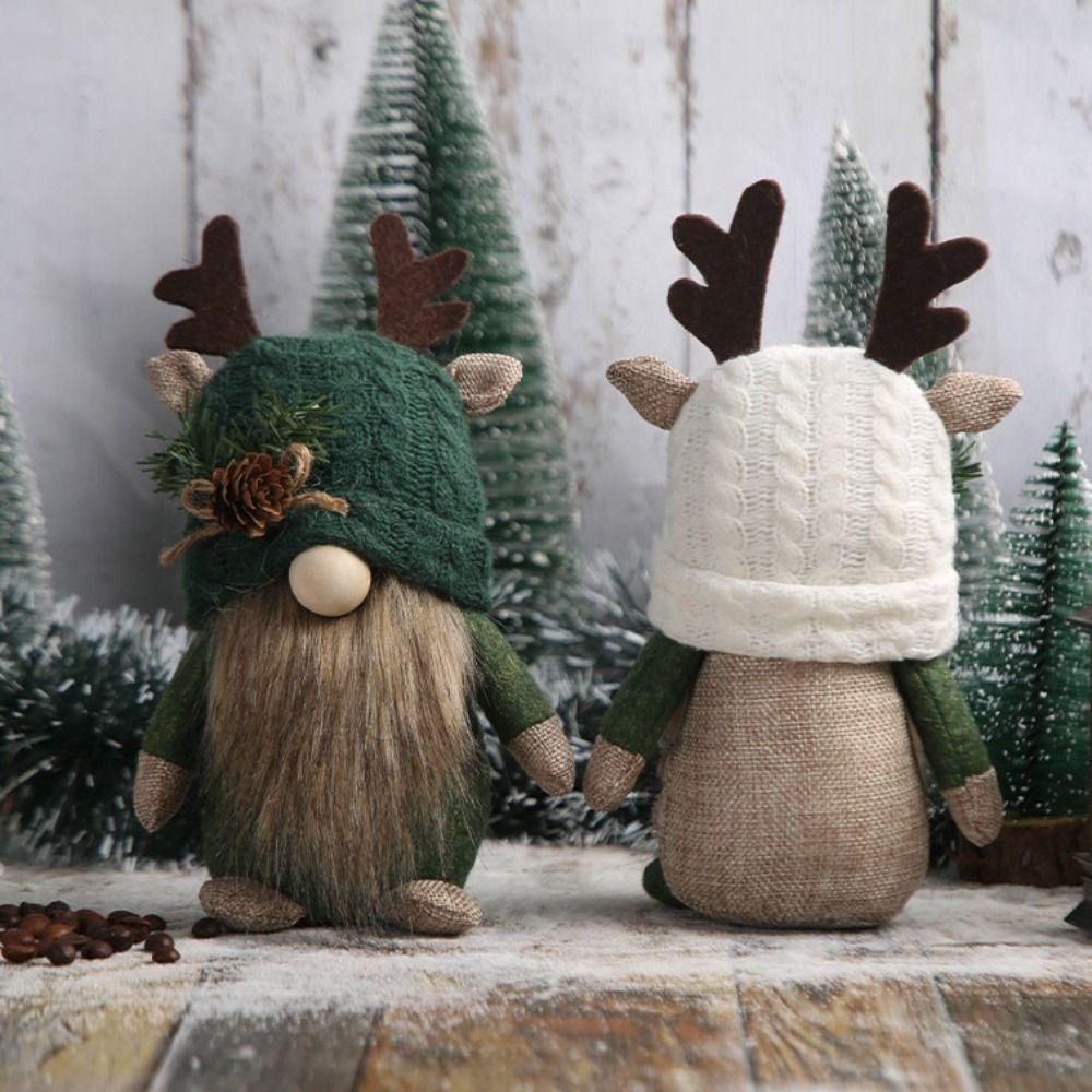 Reusable Antlers Knitted Doll Cute Christmas Dwarf Doll Creative Forest Faceless Doll  Friends