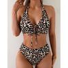Women's V Neck Sleeveless Leopard Print Bikini Set Sexy Push-Up 2 Piece Set Animal Print Swimwear