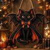 Wooden Black Cat Pendant Gothic Style Hanging Decoration Sign Halloween Decoration  Home Decoration